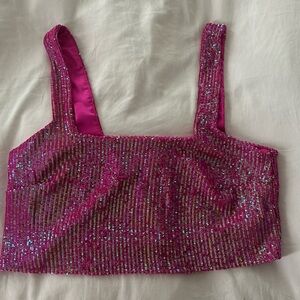 Hot pink sequin crop top (Show Me Your Mumu)